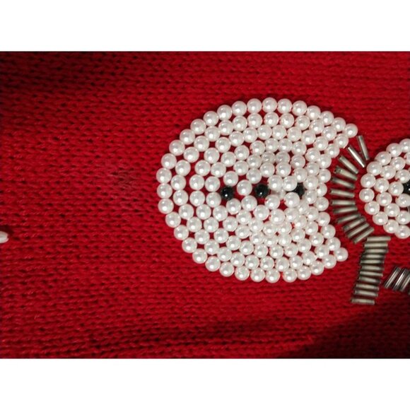 Vintage Victoria Jones Red Cardigan With Snowman Beaded Design Womens L - Picture 5 of 8